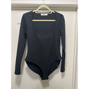 Brand New - 4th & Reckless Black Square Neck Knitted Long Sleeve Bodysuit Size L